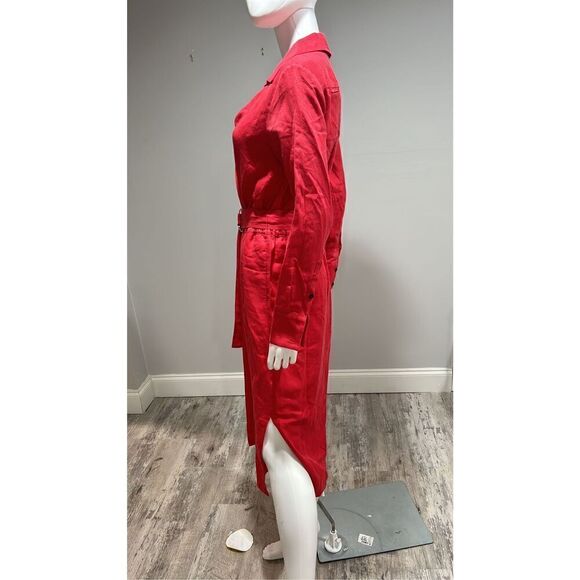 Reiss Emily Red Linen Blend Belted Midi Dress Size 2 - Picture 10 of 11